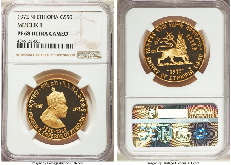 Haile Selassie I gold Proof "Menelik II" 50 Dollars 1972-NI PR68 Ultra Cameo NGC...