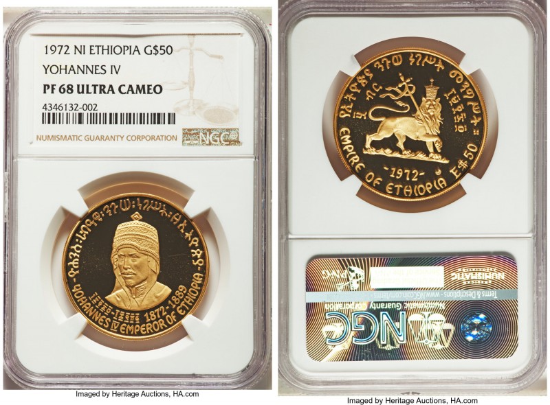 Haile Selassie I gold Proof "Yohannes IV" 50 Dollars 1972-NI PR68 Ultra Cameo NG...