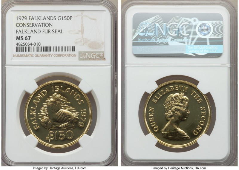 British Colony. Elizabeth II gold "Falkand Fur Seal" 150 Pounds 1979 MS67 NGC, K...