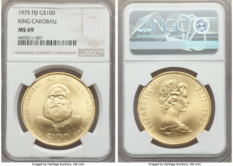 British Colony. Elizabeth II gold 100 Dollars 1975 MS69 NGC, KM38. Mintage of on...