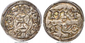 County of Poitou. Anonymous Immobilized Denier or Obol ND (11th-12th Century) MS65 PCGS, Melle mint, 17mm, Rob-3862, Dep-630 or 631var., cf. Bailleul,...