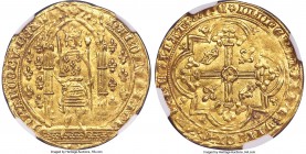 Charles V (1364-1380) gold Franc a Pied ND MS63 NGC, Uncertain mint, 3.75gm, Fr-284, Dup-360. KAROLVS x DI x GR | FRANCORV x RЄX, crowned, mantled fig...