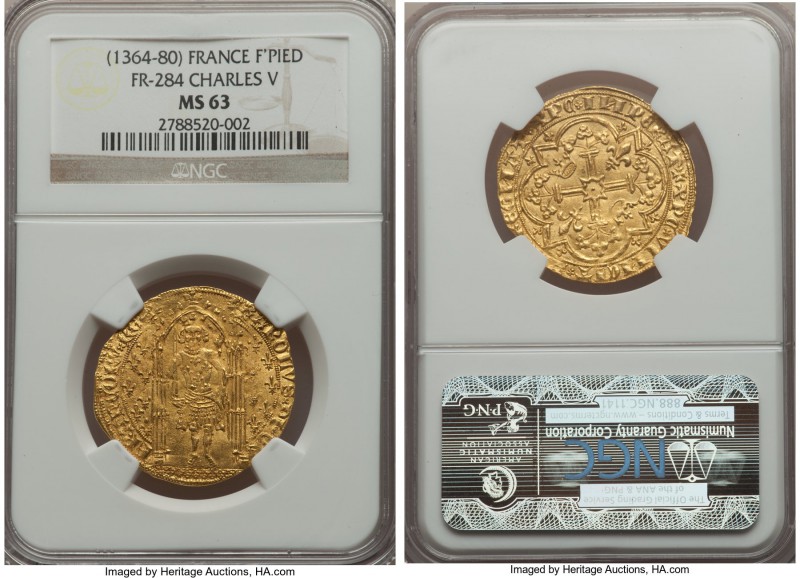 Charles V (1364-1380) gold Franc à pied ND MS63 NGC, Uncertain mint, Fr-284, Dup...