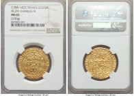 Charles VI (1380-1422) gold Ecu d'Or a la couronne ND MS63 NGC, St. Quentin mint, 3.95gm, Fr-291, Dup-369. +KAROLVS: DЄI: GRACIA: FRANCORVM: RЄX:, cro...
