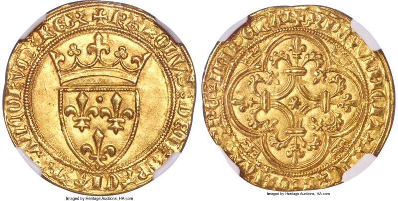 Charles VI (1380-1422) gold Ecu d'Or a la couronne ND MS63 NGC, Tournai mint (6-...