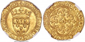 Charles VI (1380-1422) gold Ecu d'Or a la couronne ND MS63 NGC, Tournai mint (6-pointed star in center of cross-fleury), 3.95gm, Fr-291, Dup-369C. +KA...