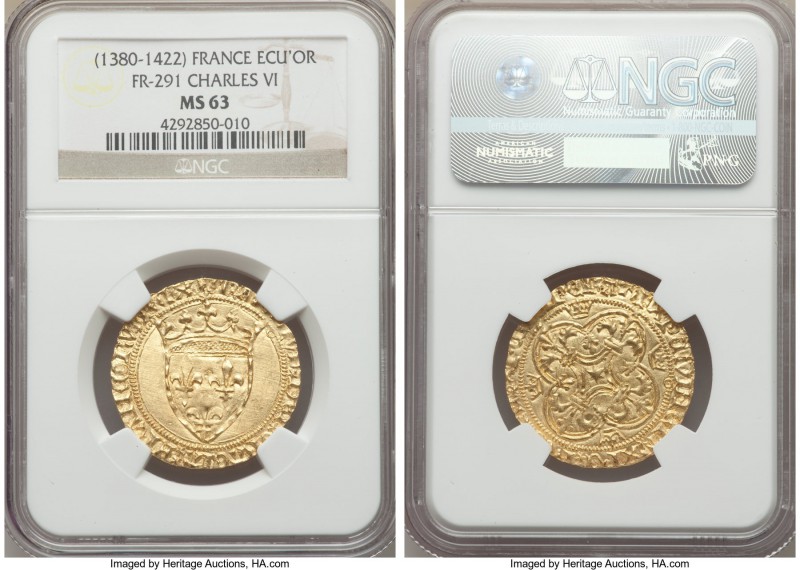 Charles VI (1380-1422) gold Ecu d'Or à la Couronne ND MS63 NGC, Toulouse mint (p...