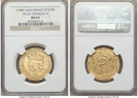 Charles VI (1380-1422) gold Ecu d'Or à la Couronne ND MS63 NGC, Toulouse mint (point below 5th letter), Fr-291, Dup-369D. +KAROLVS (colon of five-poin...