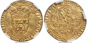 Charles VI (1380-1422) gold Ecu d'Or a la couronne ND MS62 NGC, Toulouse mint (pellet beneath 5th letter), Fr-291, Dup-369. +KΛROLVS: DЄI: GRΛCIΛ: FRΛ...