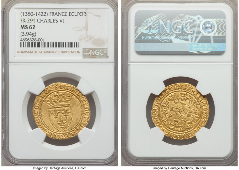 Charles VI (1380-1422) gold Écu d'or à la couronne ND MS62 NGC, Paris mint, 3.94...