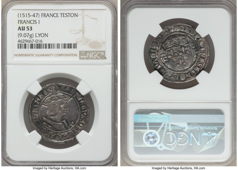 François I (1515-1547) Teston ND AU53 NGC, Lyon mint (pellet beneath 12th letter...