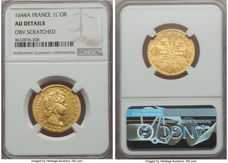 Louis XIV gold Louis d'Or 1644-A AU Details (Obverse Scratched) NGC, Paris mint,...