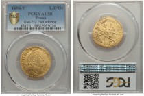 Louis XIV gold Louis d'Or 1694-(9) AU58 PCGS, Rennes mint, KM302.24. The highest certified across both NGC and PCGS, and fully striking for achieving ...