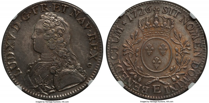 Louis XV Ecu 1726-E MS62+ NGC, Tours mint, KM486.7, Dav-1330. A splendid represe...