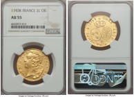 Louis XV gold 2 Louis d'Or 1743-K AU55 NGC, Bordeaux mint, cf. KM519.9 (unlisted date). An already rare denomination, made all the more so by the pres...