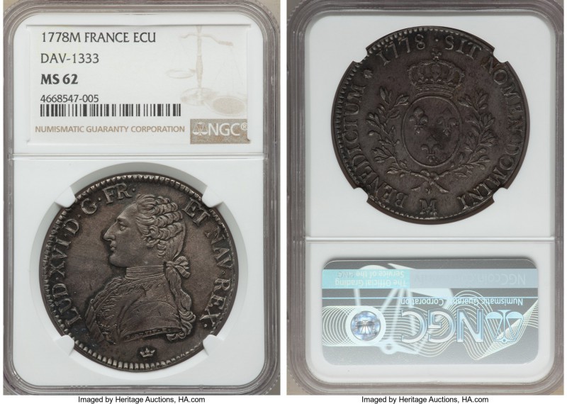 Louis XVI Ecu 1778-M MS62 NGC, Toulouse mint, KM564.10, Dav-1333. A masterful po...