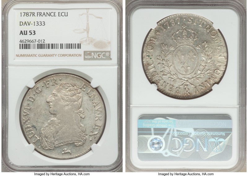 Louis XVI Ecu 1787-R AU53 NGC, Orleans mint, KM564.14, Dav-1333. A very scarce m...