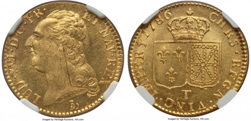 Louis XVI gold Louis d'Or 1786-T MS64 NGC, Nantes mint, KM591.14. Fully choice, ...