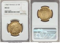 Louis XVI gold 2 Louis d'Or 1786-T MS62 NGC, Nantes mint, KM592.14. Minimal striking weakness is observed, the few adjustment marks that touch the cen...