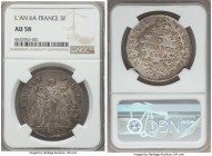 "Republic" 5 Francs L'An 6 (1797/8)-A AU58 NGC, Paris mint, KM639.1. A much-desired emission from early during Napoleon's tenure as First Consul--stil...