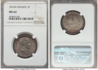 Napoleon 2 Francs 1810-A MS62 NGC, Paris mint, KM693.1. A rare, rather late emission from Napoleon's reign, the rims mildly rippled and a playful irid...