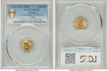 Napoleon gold Coronation Medal L'an XIII (1804) MS64 PCGS, 1.98gm, 13mm, Bramsen-330. By Denon and Jeuffroy. An emblematic Napoleonic emission, design...