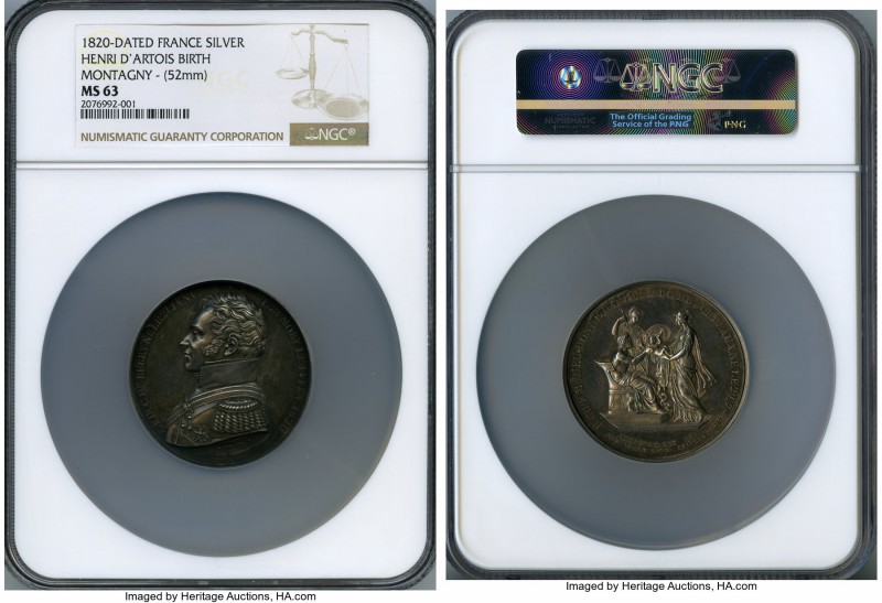 Charles Ferdinand Duke of Berry silver Memorial Medal 1820 MS63 NGC, by Montagny...