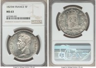 Charles X 5 Francs 1825-W MS63 NGC, Lille mint, KM720.13. Gorgeous quality replete with cartwheel luster and only light abrasions a minor detail when ...