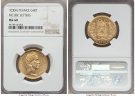 Charles X gold 40 Francs 1830-A MS60 NGC, Paris mint, KM721.1. Variety with incuse edge letters.

HID99912102018
