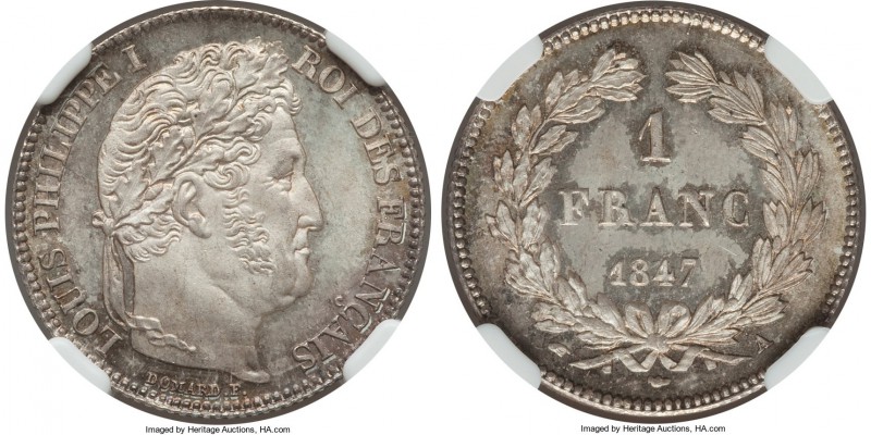 Louis Philippe I Franc 1847-A MS66 NGC, Paris mint, KM748.1. Phenomenal eye appe...