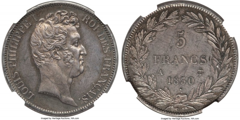 Louis Philippe I 5 Francs 1830-A MS65 NGC, Paris mint, KM735.1. Variety with inc...