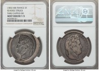 Louis Philippe I Error 5 Francs ND (1832-1848) F15 NGC, cf. KM749.1 (for type). Reverse struck through capped die. An already very rare mint error, ma...