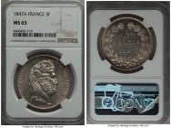 Louis Philippe I 5 Francs 1847-A MS65 NGC, Paris mint, KM749.1. An incredibly achievement, the frostiness of the devices reminiscent of a proof issue ...