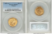 Republic gold 20 Francs 1851-A MS65 PCGS, Paris mint, KM762. Fully gem and practically blemish free with a honey-golden glow.

HID99912102018