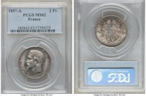 Napoleon III 2 Francs 1857-A MS62 PCGS, Paris mint, KM780.1. Especially elusive in this condition, needle-sharp definition prominent amidst the device...