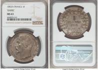Louis-Napoleon 5 Francs 1852-A MS63 NGC, Paris mint, KM773.1, Dav-94. With Barre signature below truncation. A bright silver-gold example with notable...