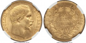 Napoleon III gold 20 Francs 1854-A MS65 NGC, Paris mint, KM781.1. A premium, velvety example, rare in this gem level of certification.

HID99912102018