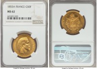 Napoleon III gold 50 Francs 1855-A MS62 NGC, Paris mint, KM785.1, Fr-569. An enchanting piece with only thin, light abrasions preventing a higher grad...