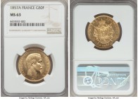 Napoleon III gold 50 Francs 1857-A MS63 NGC, Paris mint, KM785.1. Astonishingly luminescent with markedly few detracting marks for the type.

HID99912...