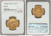 Napoleon III gold 50 Francs 1858-BB AU53 NGC, Strasbourg mint, KM785.2. Subtly reddened with bold central features and next to no evidence of rub on t...