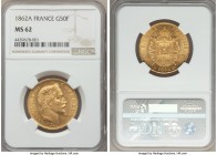 Napoleon III gold 50 Francs 1862-A MS62 NGC, Paris mint, KM804.1.

HID99912102018