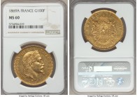 Napoleon III gold 100 Francs 1869-A MS60 NGC, Paris mint, KM802.1. AGW 0.9334 oz.

HID99912102018