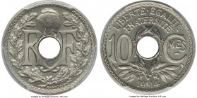 Republic 10 Centimes 1914-Dash MS67 PCGS, KM866, Gad-285. Mintage: 3,972. A supreme rarity from the 20th-century French series, its mintage in pure ni...