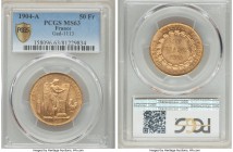 Republic gold 50 Francs 1904-A MS63 PCGS, Paris mint, KM831, Gad-1113.

HID99912102018