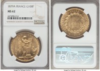Republic gold 100 Francs 1879-A MS62 NGC, Paris mint, KM832.

HID99912102018