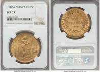 Republic gold 100 Francs 1886-A MS63 NGC, Paris mint, KM832.

HID99912102018
