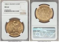 Republic gold 100 Francs 1886-A MS62 NGC, Paris mint, KM832.

HID99912102018