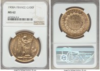 Republic gold 100 Francs 1908-A MS62 NGC, Paris mint, KM858.

HID99912102018