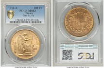 Republic gold 100 Francs 1911-A MS63 PCGS, Paris mint, KM858, Gad-1137a. AGW 0.9334 oz.

HID99912102018