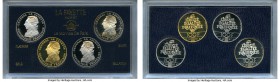 Republic 4-Piece Uncertified platinum, gold, silver, & palladium "La Fayette" 100 Francs Proof Set 1987,  Paris mint, KM-Unl. Comes sealed in the orig...